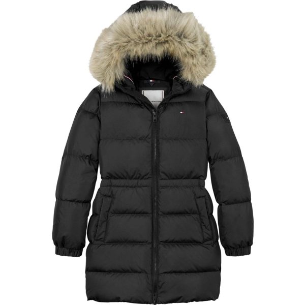 Tommy Hilfiger Black Long Waisted Dun Jakke - Str. 4 år
